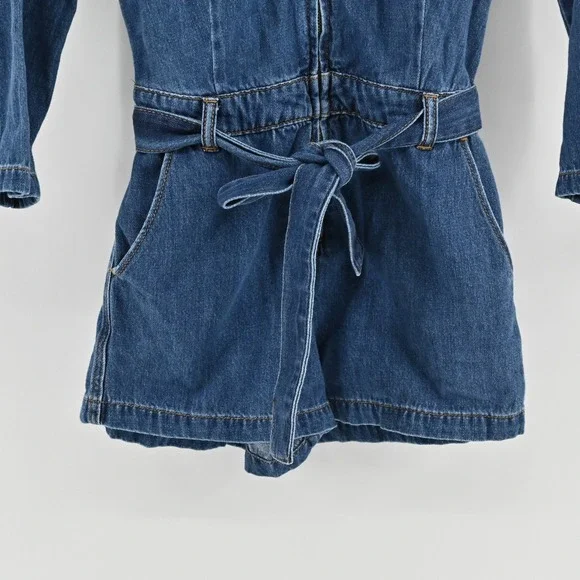 Free People Green River One-Piece Size 2 Denim Romper Boho Western Zip Up Belted - Picture 11 of 14